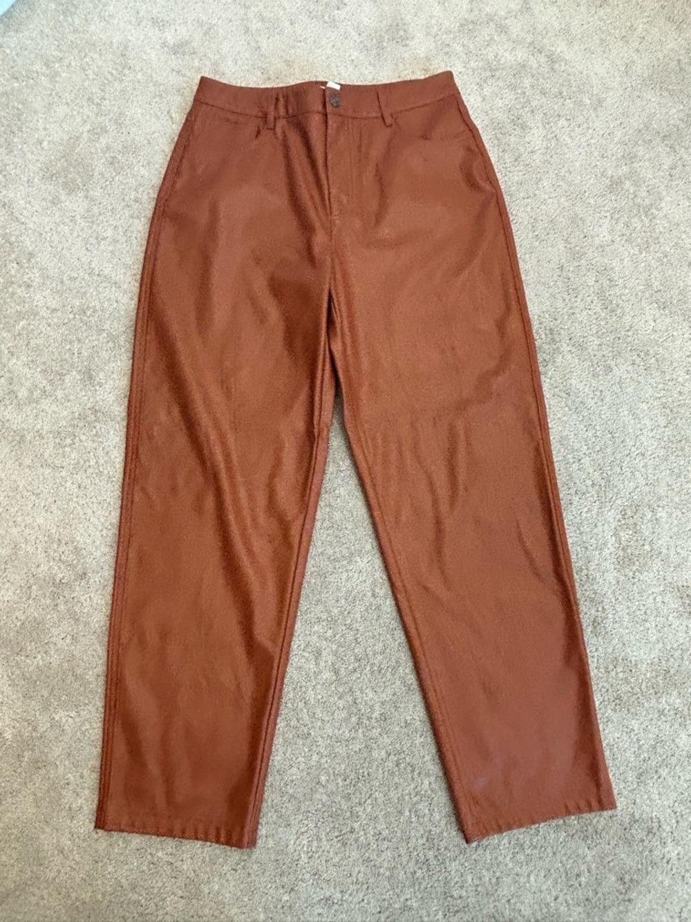 Joe fresh rust brown burnt orange fauxl leather vegan straight leg pants 8 NWOT - Picture 3 of 13